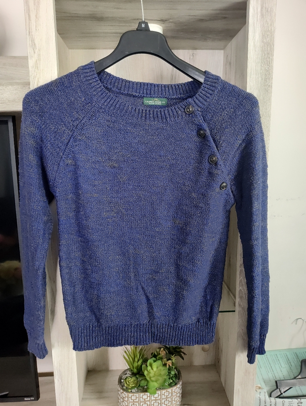 Ralph Lauren Navy Blue Crewneck Sweater with Shoulder Buttons SZ Small